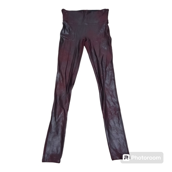 SPANX (small) Metallic Maroon and Black Leggings - Picture 1 of 7